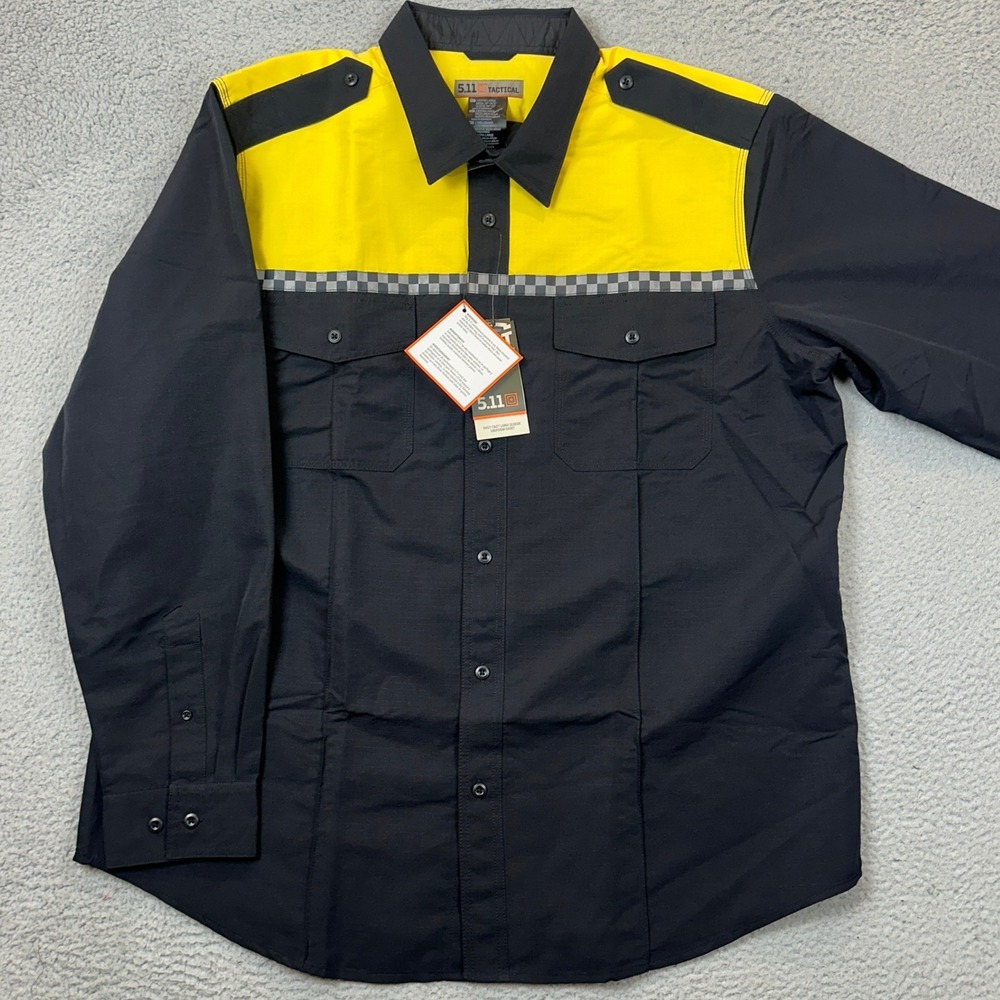 NEW 5.11 Tactical Shirt Men 2XL Fast-Tac Uniform Midnight Navy Yellow Ripstop